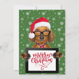 面白いダックスフントの犬のペットグラス タブレット メリークリスマス シーズンカード