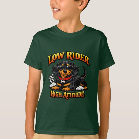 面白いダックスフントのLow+Rider+High+Attitude Tシャツ (正面)