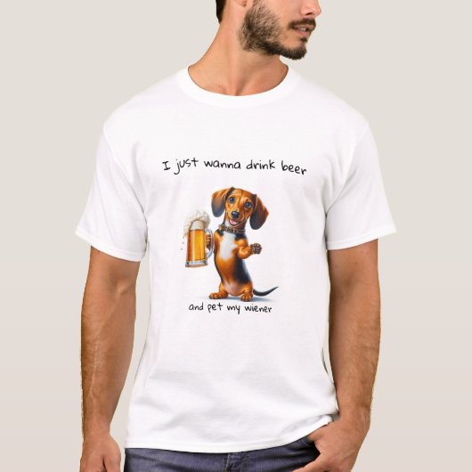 面白いダックスフント ビール Tシャツ (正面)