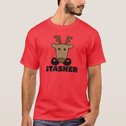面白いダッシャー収納ヒゲトナカイ Tシャツ (正面)