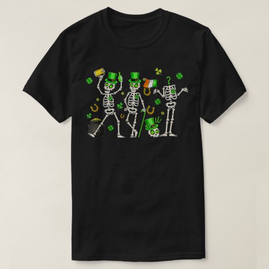 面白いダンスのスケルトンSt Patricks Day Shamrock Tシャツ (デザイン正面)