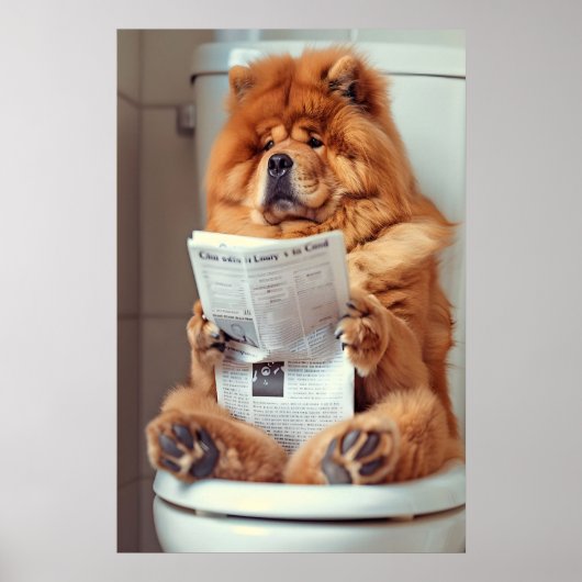 面白いチャウチャウバスルームプリント、犬が読書 ポスター (正面)