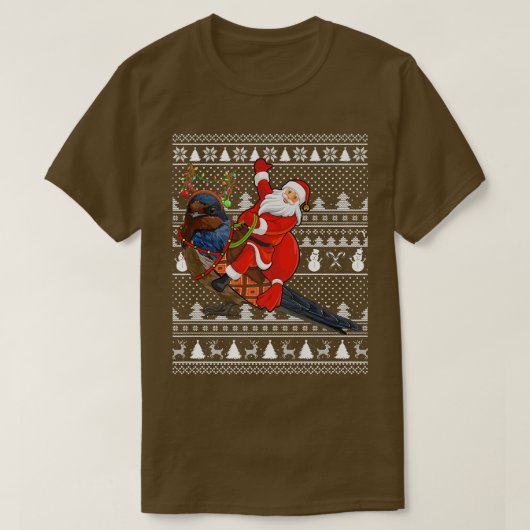 面白いツバメが好きなサンタがツバメに乗ったブサイク Tシャツ (デザイン正面)