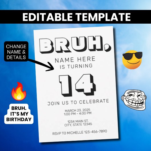 面白いティーン男子の誕生日招待状|Bruh Meme 招待状