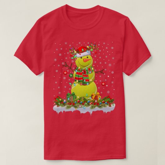 面白いテニスボール雪だるまクリスマスライトテニスクリス Tシャツ (デザイン正面)