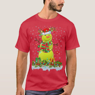 面白いテニスボール雪だるまクリスマスライトテニスクリス Tシャツ