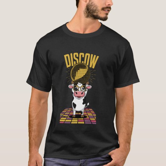 面白いディスコ牛 ディスコウダンシングカウデザイン ダンス フー Tシャツ (正面)