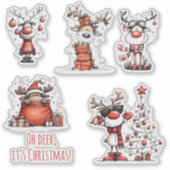 面白いトナカイのクリスマスステッカー – Oh Deer! シール (正面)