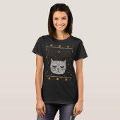 面白いトナカイのクリスマス猫、醜いクリスマス猫 Tシャツ (正面フル)