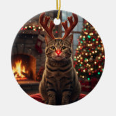 面白いトナカイの子猫 ルドルフ 猫 クリスマス セラミックオーナメント (正面)