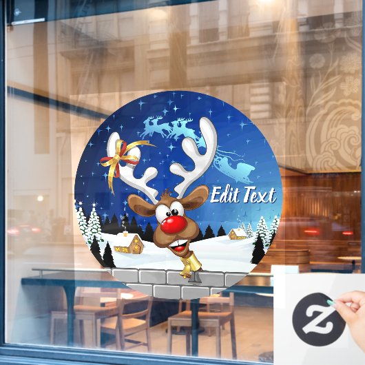 面白いトナカイの覗き見クリスマスミーム ウィンドウサイン (カフェ窓)