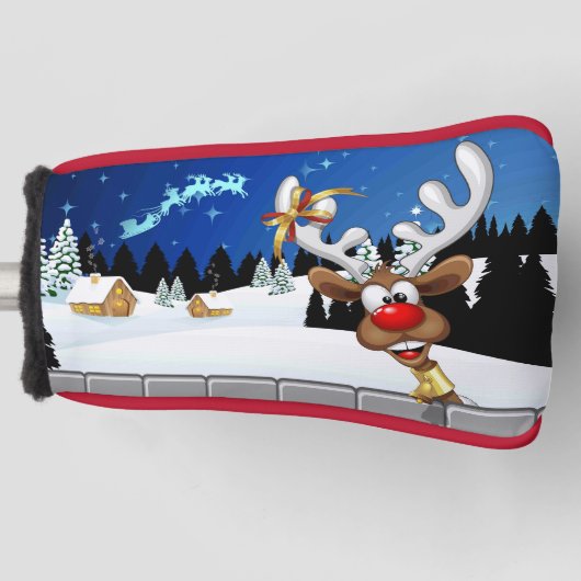 面白いトナカイの覗き見クリスマスミーム ゴルフヘッドカバー (正面)