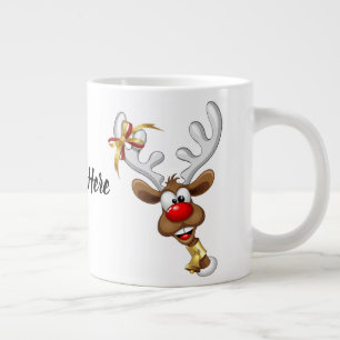 面白いトナカイの覗き見クリスマスミーム ジャンボコーヒーマグカップ