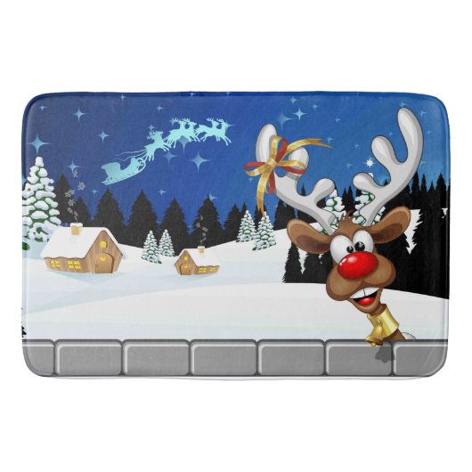 面白いトナカイの覗き見クリスマスミーム バスマット (正面)