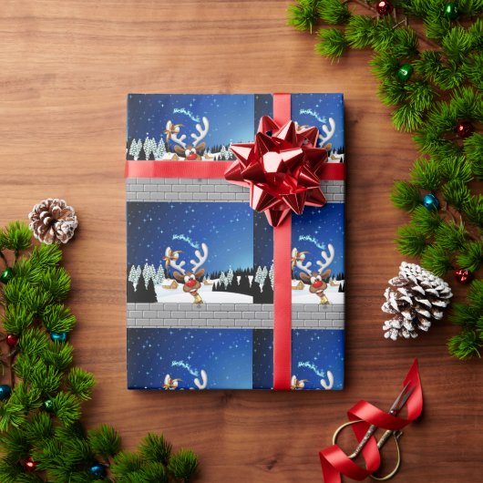 面白いトナカイの覗き見クリスマスミーム ラッピングペーパー (クリスマスギフト)