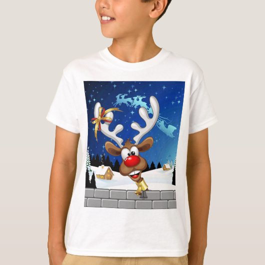 面白いトナカイの覗き見クリスマスミーム Tシャツ (正面)