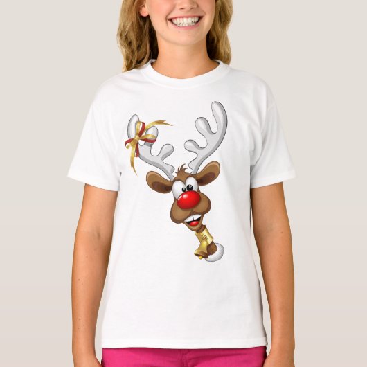 面白いトナカイの覗き見クリスマスミーム Tシャツ (正面)