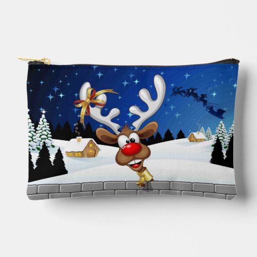 面白いトナカイの覗き見クリスマス・ミーム アクセサリーポーチ (正面)
