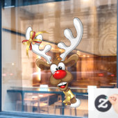 面白いトナカイの覗き見クリスマス・ミーム ウィンドウサイン (カフェ窓)