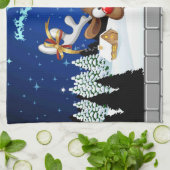 面白いトナカイの覗き見クリスマス・ミーム キッチンタオル (折り畳み)