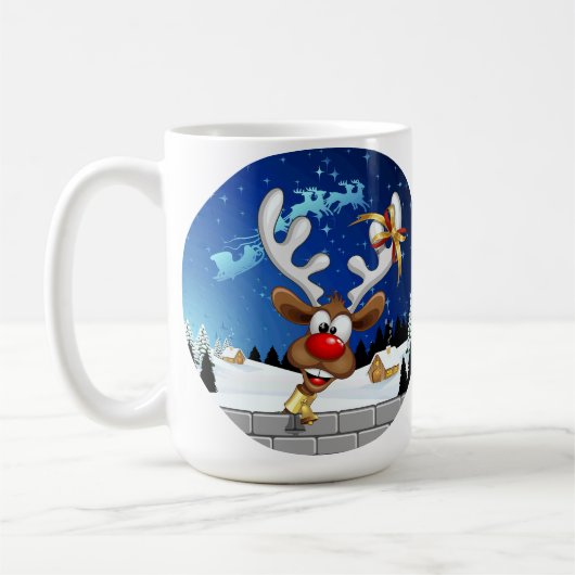 面白いトナカイの覗き見クリスマス・ミーム コーヒーマグカップ (左)
