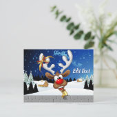 面白いトナカイの覗き見クリスマス・ミーム ポストカード (スタンド正面)