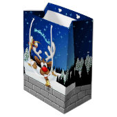 面白いトナカイの覗き見クリスマス・ミーム ミディアムペーパーバッグ (裏面アングル)