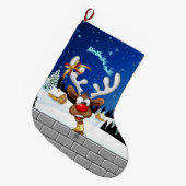 面白いトナカイの覗き見クリスマス・ミーム ラージクリスマスストッキング (正面 (吊り時))