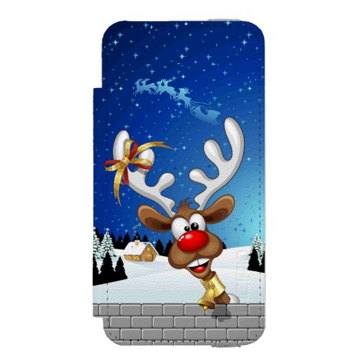面白いトナカイの覗き見クリスマス・ミーム INCIPIO iPhoneウォレットケース (フォリオ 正面)