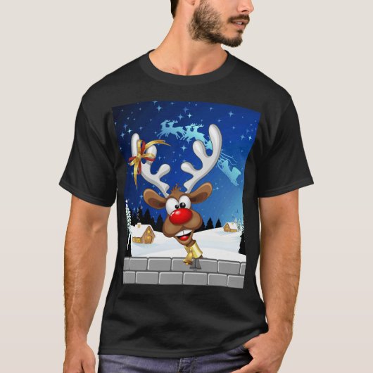 面白いトナカイの覗き見クリスマス・ミーム Tシャツ (正面)