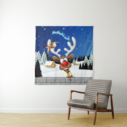 面白いトナカイの覗き見 クリスマスのミーム タペストリー (インサイチュ)