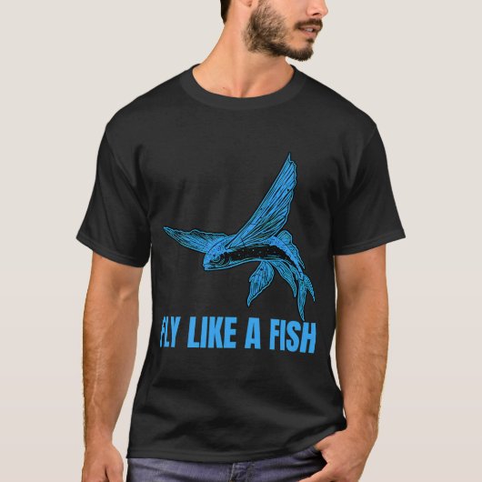 面白いトビウオのデザイン、魚のように飛ぼう Tシャツ (正面)