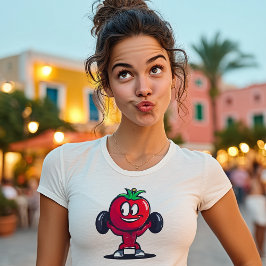 面白いトマトのウエイトリフティング – かわいいジムのキャラクター Tシャツ