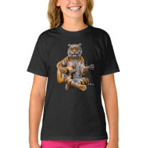 面白いトラのロックスターキッズTシャツ