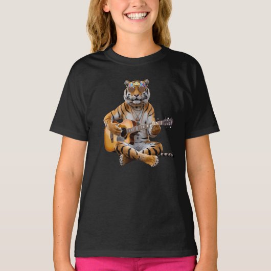 面白いトラのロックスターキッズTシャツ Tシャツ (正面)