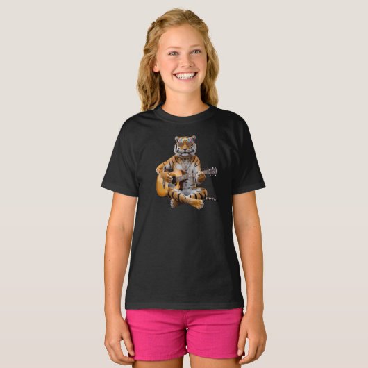 面白いトラのロックスターキッズTシャツ Tシャツ (正面フル)
