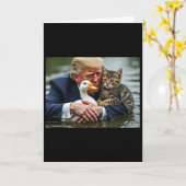 面白いトランプ猫とアヒルのミーム クリスマス ハロウィン カード (黄色い花)