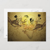 面白いドクロの文字とバラ ポストカード (正面/裏面)