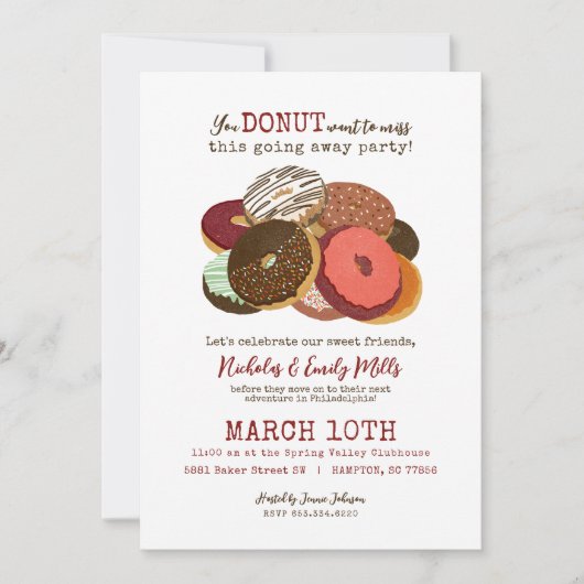 面白いドーナツのお別れパーティー 招待状 (正面)
