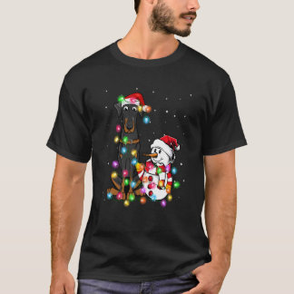 面白いドーベルマン犬のクリスマスTシャツ 雪だるま クリスマスイルミネーション Tシャツ