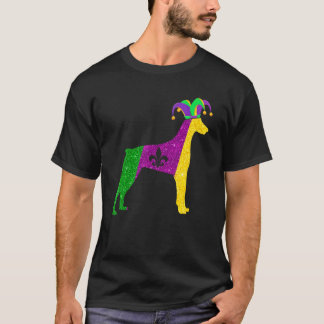 面白いドーベルマン犬のマルディグラパーティーマスクビーズ犬 Tシャツ