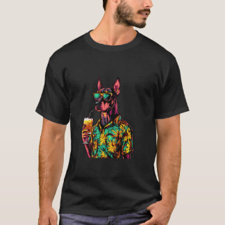 面白いドーベルマン犬の夏休み Tシャツ