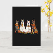 面白いドーベルマン犬の幽霊秋の落ち葉感謝 カード (黄色い花)