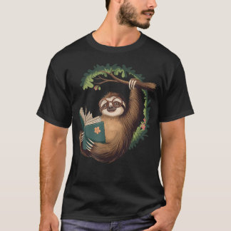 面白いナマケモノが本を読むのが好きなナマケモノ Tシャツ