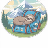 面白いナマケモノのハイキング オーバーサイズ Tシャツ シール (正面)