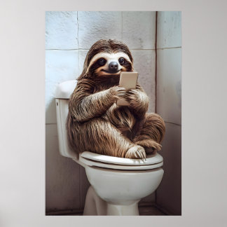 面白いナマケモノのバスルームアート ビンテージ トイレのユーモア ポスター