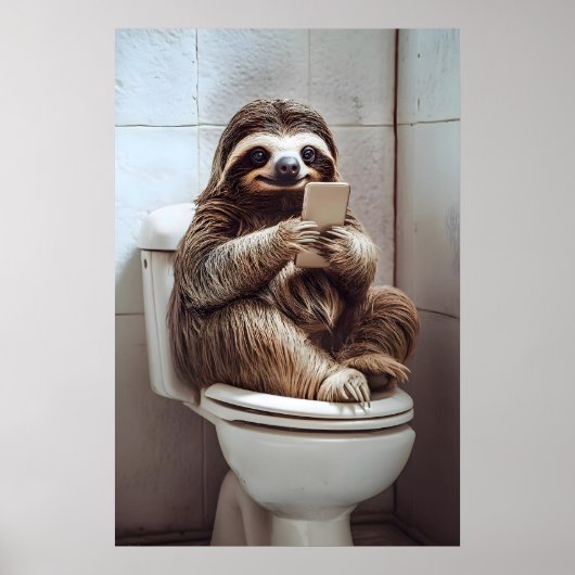 面白いナマケモノのバスルームアート ビンテージ トイレのユーモア ポスター (正面)