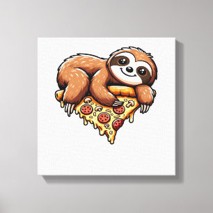面白いナマケモノのピザ Funny+Sloth+eating+Pizza カワイイ 動物好き クラシ キャンバスプリント