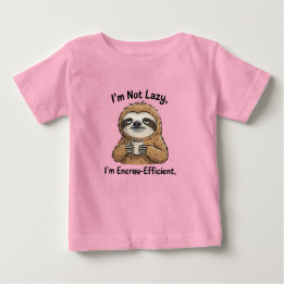 面白いナマケモノの子供Tシャツ – 私は怠け者じゃないよ。エネルギーを効率的に使ってるんだ ベビーTシャツ