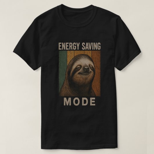 面白いナマケモノの省エネモード レトロデザイン Tシャツ (デザイン正面)